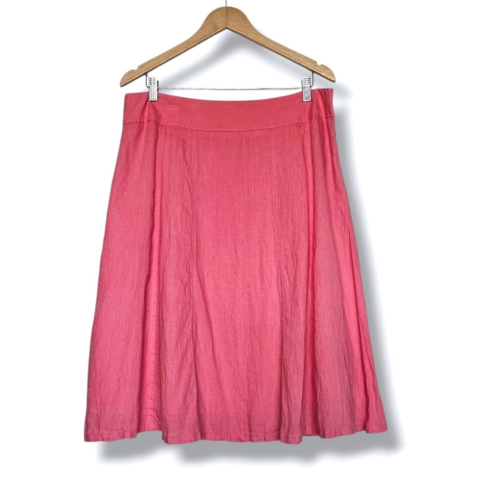 Vtg Coldwater Creek Linen Skirt 16 Women Pink A-Line Midi Preppy Cottage Y2K 90s